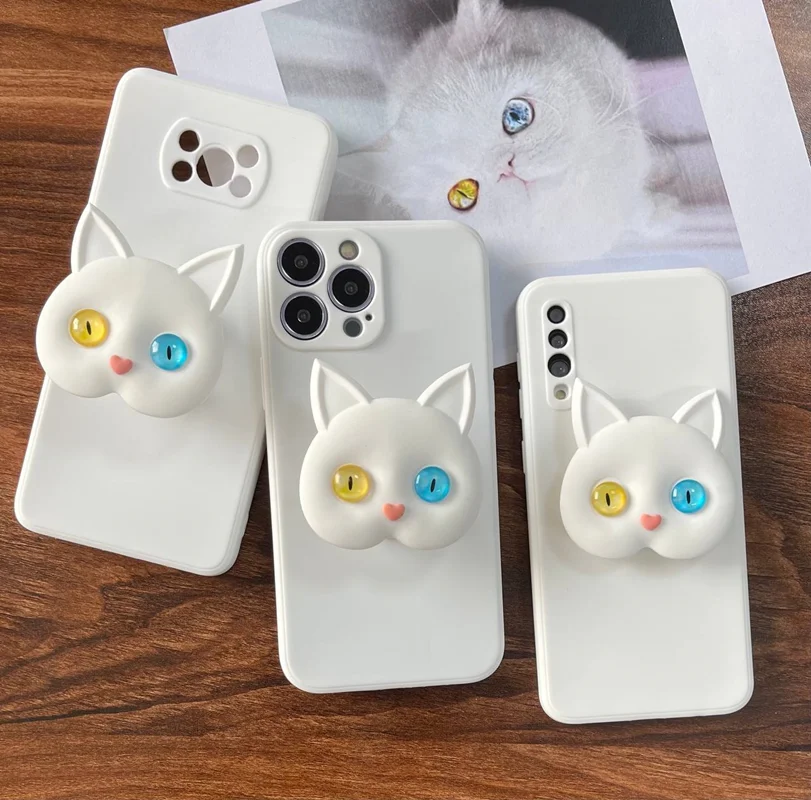 قاب آیفون،سامسونگ،شیائومی مدل گربه چشم تیله ای(سفید)